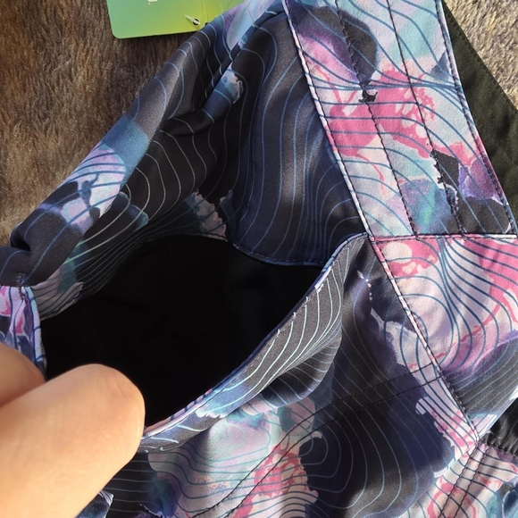 Women’s Patterned Active Shorts - Black with Blue & Pink - Picture 4 of 7